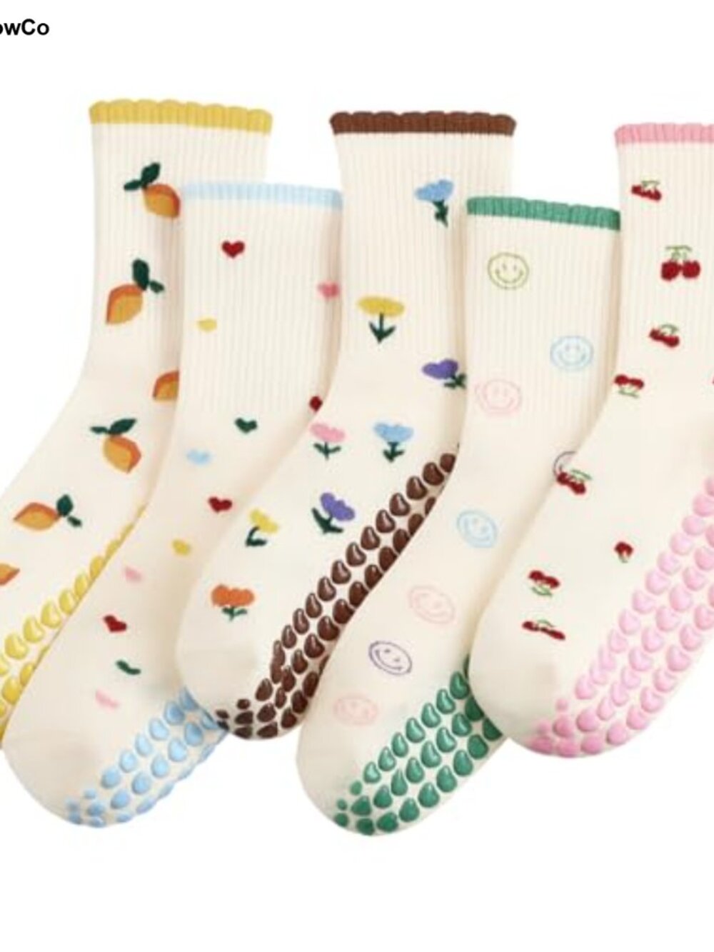 5 Pairs Women's Pilates Grippy Socks Cotton Non-Slip with Arch Support